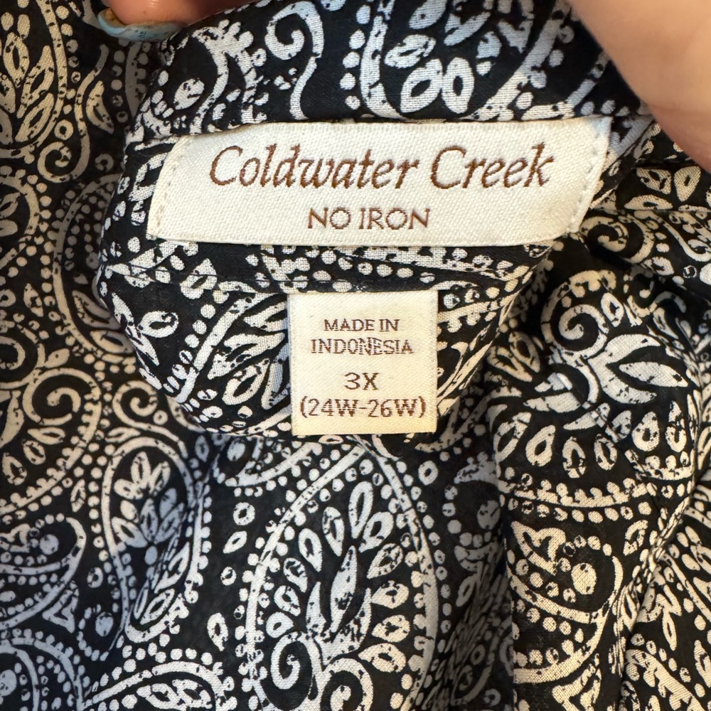 Coldwater Creek NO IRON Black/White Paisley Button Down Shirt PLUS: 3X #9 - Picture 5 of 8